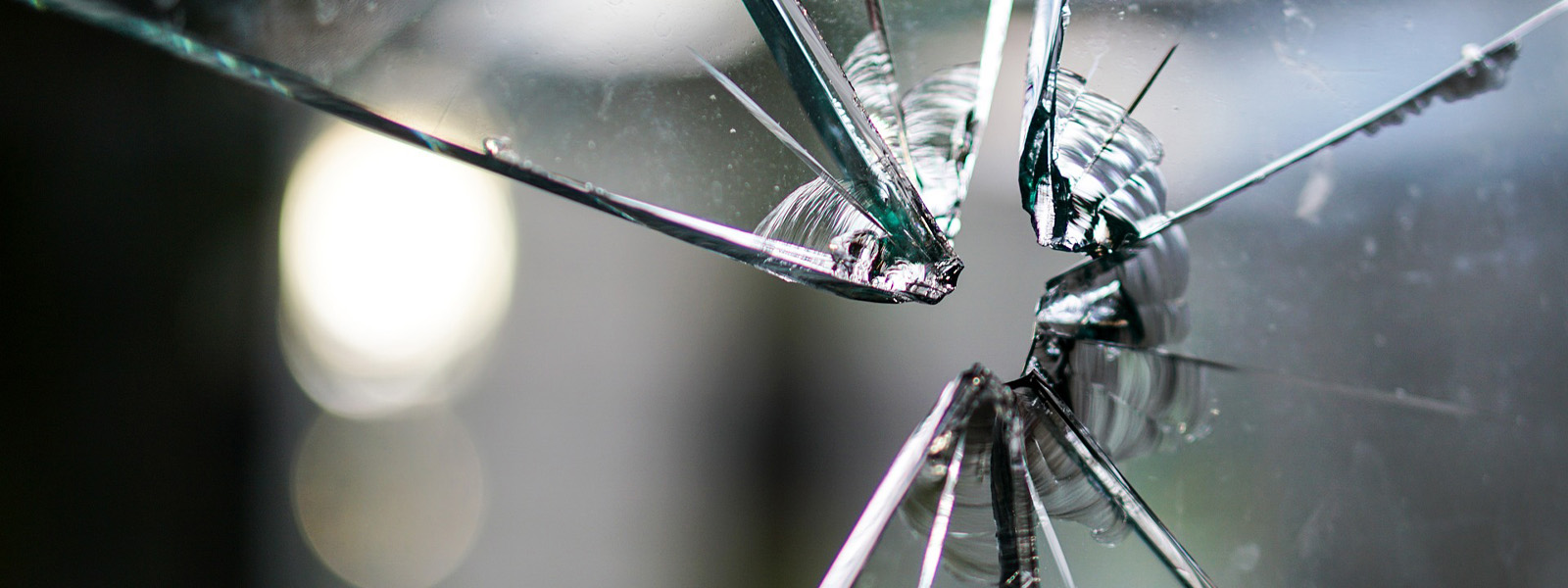 A broken glass window